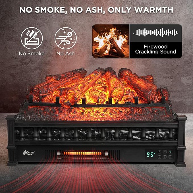 TURBRO Eternal Flame 26 in. WiFi Infrared Quartz Electric Fireplace Log Heater - Image 3