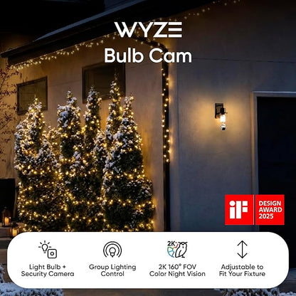 WYZE Bulb Cam Security Camera, 2K HD Outdoor Light Bulb Camera, Color Night - Image 3