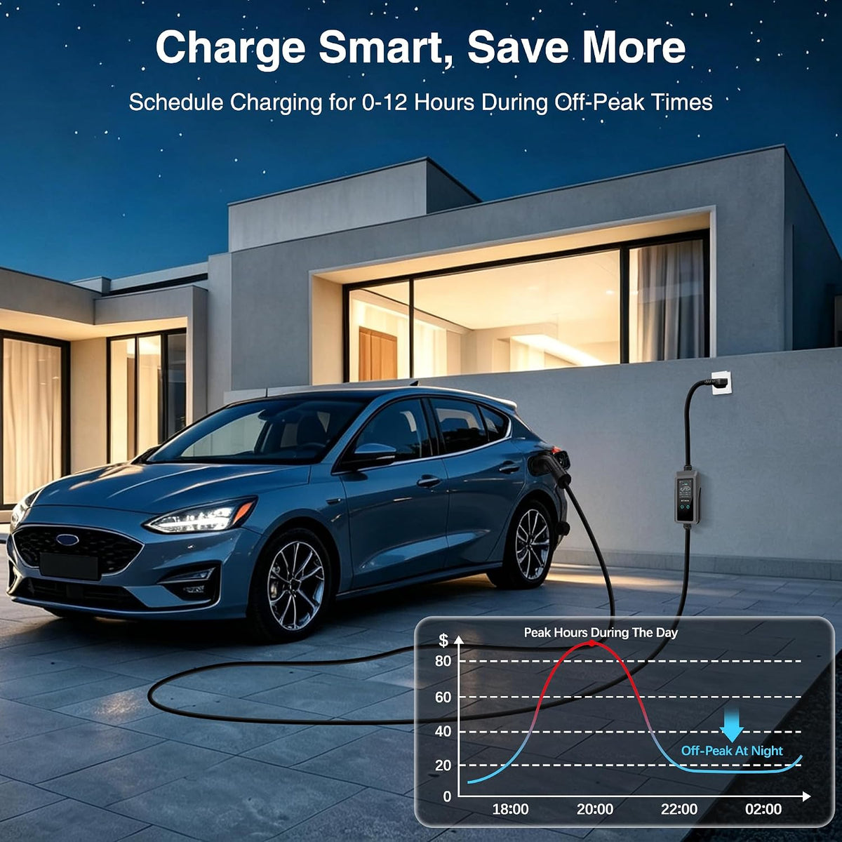 Level 1 EV Charger - 2.8 Inch LED Touch Screen, 25FT, 110V/240V