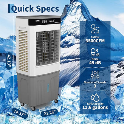 11.6 Gal Portable Evaporative Air Cooler, 3500 CFM cooler - Image 2
