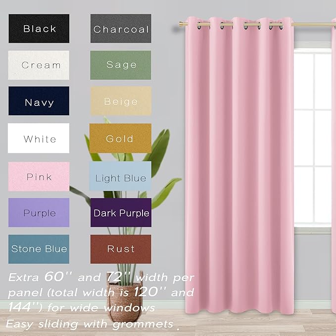Pink Curtains 63 Inch Length for Baby Girls Nursery Decor, 2 Panel Sets Pair - Image 2