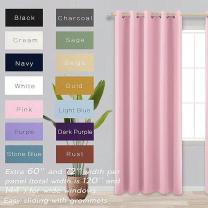 Pink Curtains 63 Inch Length for Baby Girls Nursery Decor, 2 Panel Sets Pair - Image 2