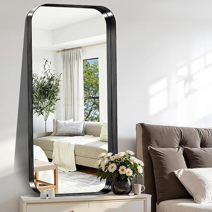 CIRCUMI Black Bathroom Mirror, Rounded Corner, Tempered Glass, Large Mirror - Image 5