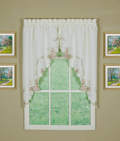 Today's Curtain Verona Reverse Embroidery Swag, 38", Ecru/Rose, 60"W X 38"L
