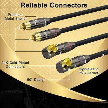 RCA Cable 30 FT, 90 Degree Right Angle 2RCA to 2RCA Stereo Audio Cable - Image 2