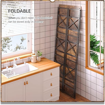 4NM 7 Tiers No Assembly Book Shelves, 72.4" H Folding Bookshelf Bookcase Open - Image 4
