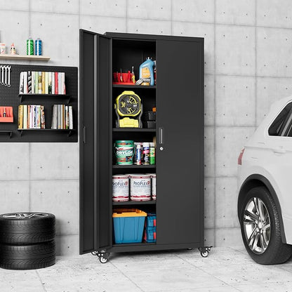 Garage Storage Cabinet with Wheels, Metal Storage Cabinet with 4 Adjustable - Image 4