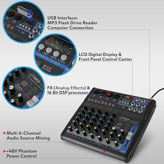 Pyle Professional 6 Channel Audio Mixer - Image 6