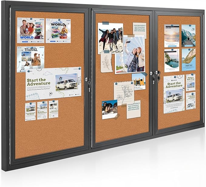 Enclosed Bulletin Board Lockable, 3 Doors Weatherproof Outdoor Noticeboard by EnclosedBulletinBoard