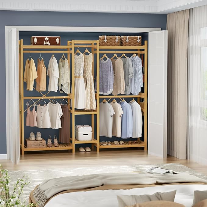 Homykic Bamboo Closet System Clothes Rack, Large Freestanding Garment Rack - Image 7