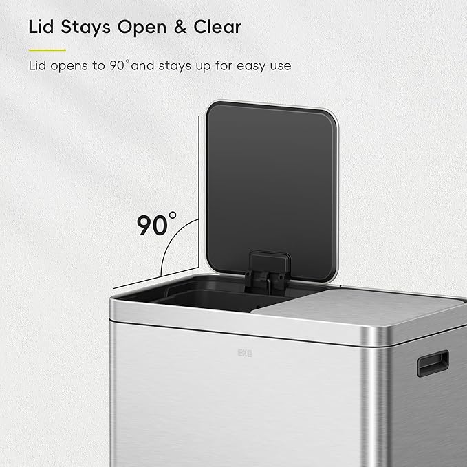 EKO Edison Dual Trash Can for Recycling and Trash, 8+8 Gallons Kitchen Garbage - Image 6