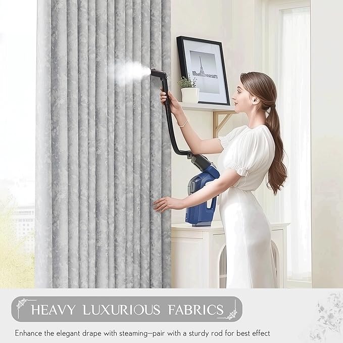 Beauoop Grey Floral Jacquard Blackout Curtains 63 Inches Long 2 Panels - Image 7