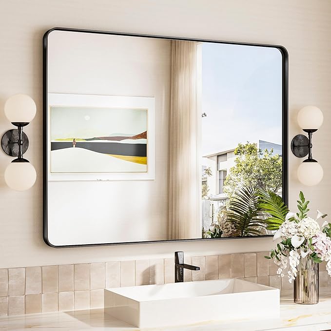 TokeShimi Black Bathroom Mirror, 40x30 Large Bathroom Mirror Rectangle by RefinedBathroomAccessories