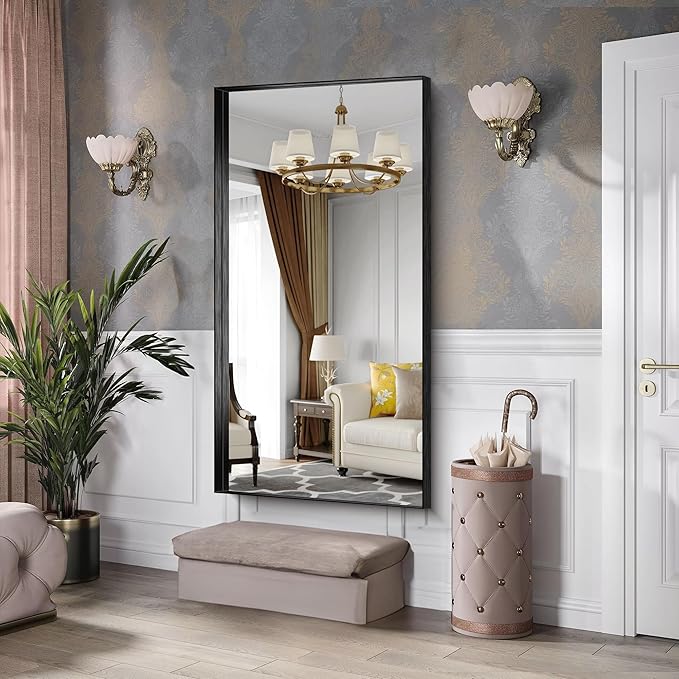 CIRCUMI Black Bathroom Mirror, Brushed Finish, Tempered Glass, Large Mirror - Image 5