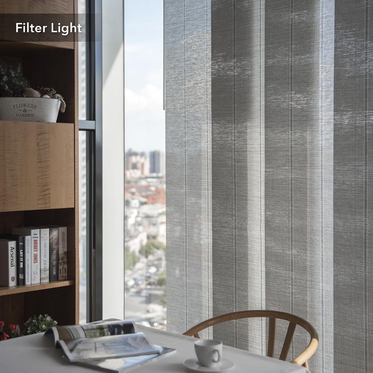 Panel Blinds Room Divider 45.8"-86" x 96", Airo | Fabric Panel Room Dividers for Sliding Glass and Closet Doors with Adjustable Track and Trimmable Panels