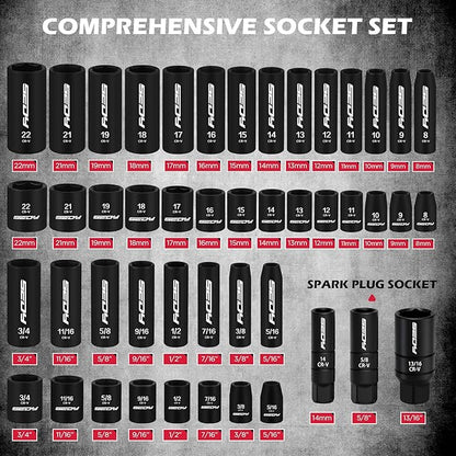 Premium 132-Piece Mechanics Tool Set, SAE/Metric 1/4" & 3/8" Drive Socket Set - Image 3