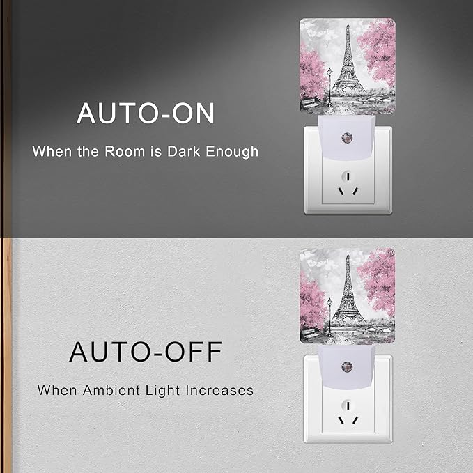 Smoaffly Eiffel Tower Paris Pink Flower Night Light Plug-in LED Nightlights - Image 5