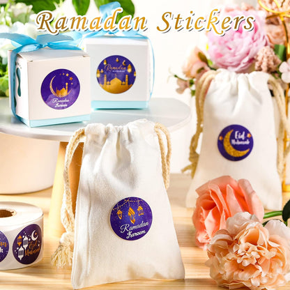 Nezyo 600 Pieces Ramadan Mubarak Stickers Eid Islamic Kareem Wall Window Stickers Ramadan Envelopes Gift Bags Labels for Eid Party Decorations(Bright Style)