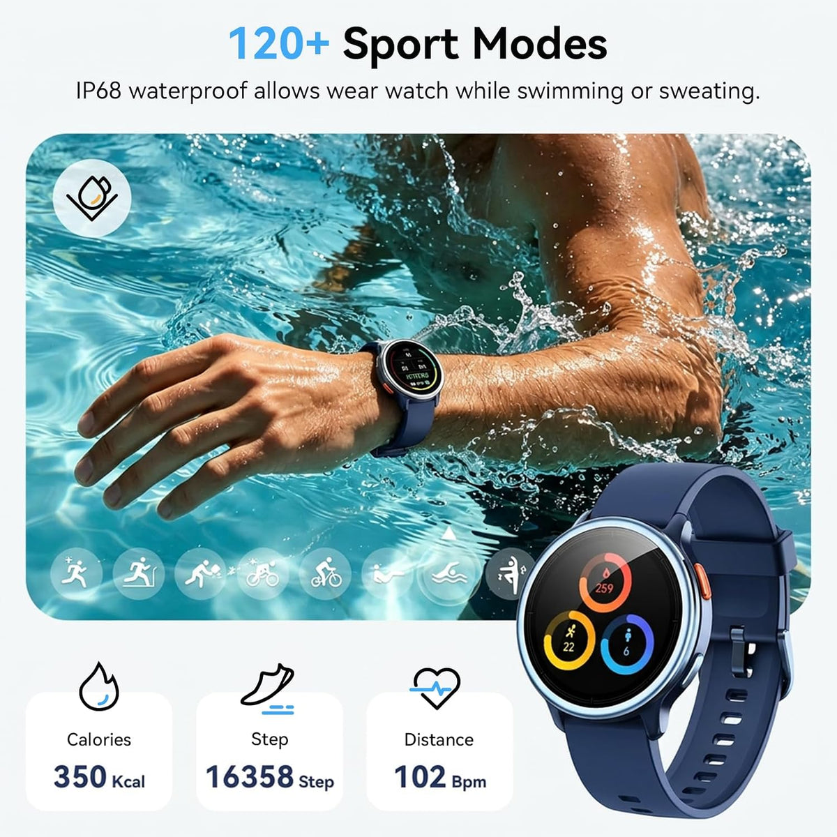 smart watch for men women, 1.27" hd smartwatch, close-up detail