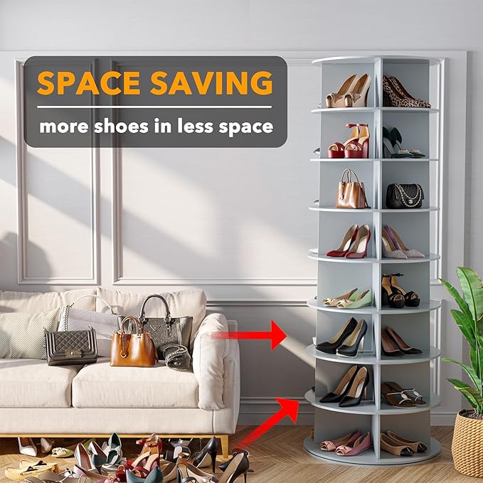 SpaceAid 8 Tier Rotating Shoe Rack Tower, Spinning Shoe Display Lazy Susan - Image 3