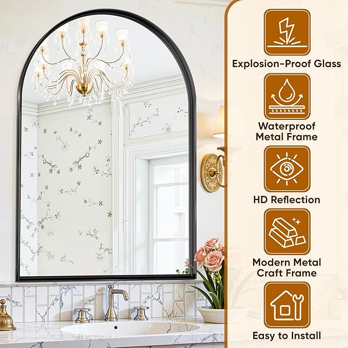 Arched Mirror 24"x36", Bathroom Mirror, Wall Mounted Vanity Mirror - Image 5
