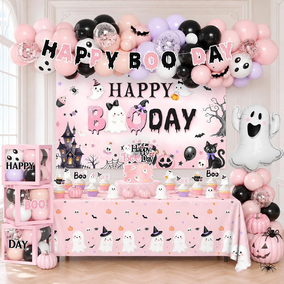 Pink Halloween Party Decorations Kit Halloween Happy Boo Day Birthday Party