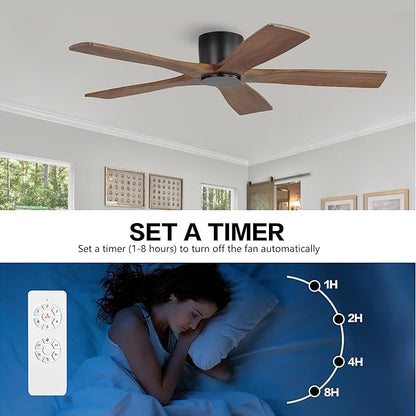 WINGBO 48" Flush Mount DC Ceiling Fans without Lights, 5 Carved Solid Wood - Image 8