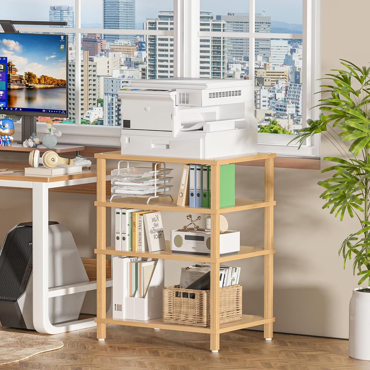 LELELINKY 4-Tier AV Media Player Stand, Natural Stereo Cabinet, Modern Audio ...