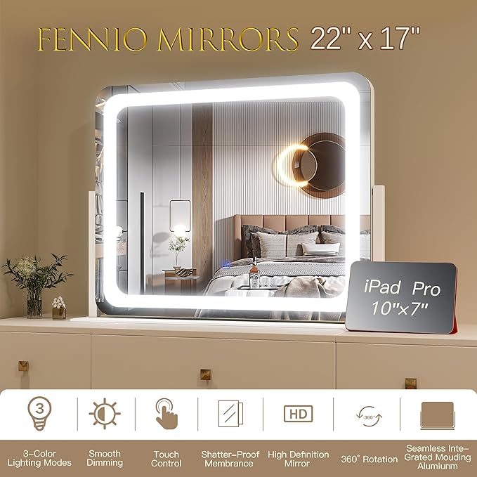 FENNIO Vanity Mirror with Lights 22''x17'' Makeup Mirror with Lights, Vanity - Image 7