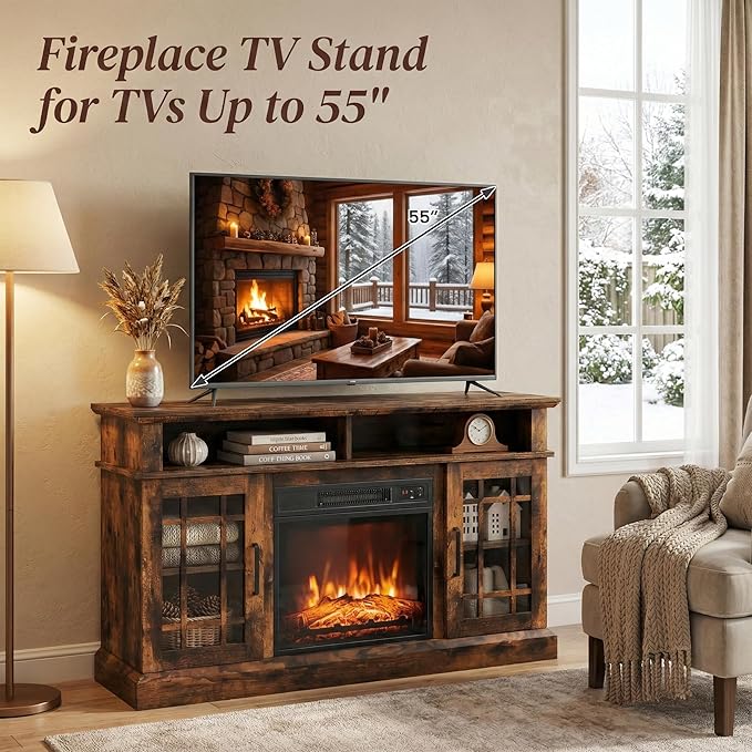 SIMOE Fireplace TV Stand for 55 TV, 48 Inch Stand - Image 4