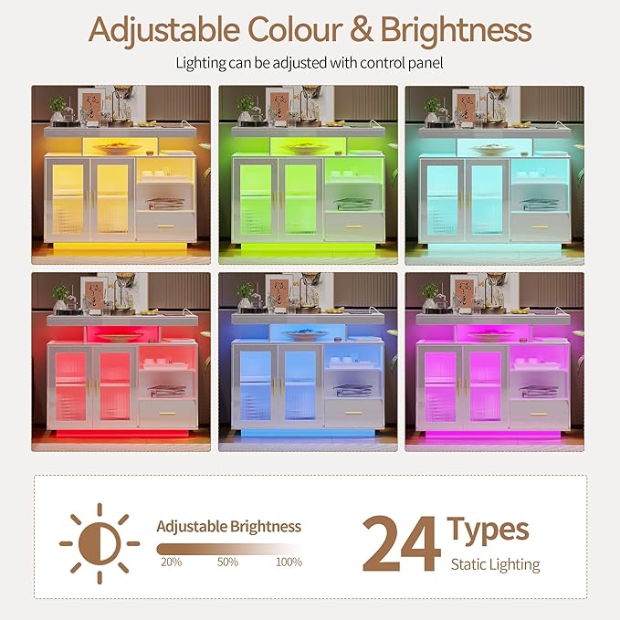 40" Wood LED Coffee Bar with Wireless Charging Station, Kitchen Storage Cabinet - Image 6