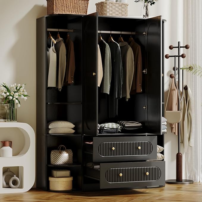 69” Fluted Large Capacity Storage Wardrobe Armoire, Wardrobe Armoire Wooden - Image 3