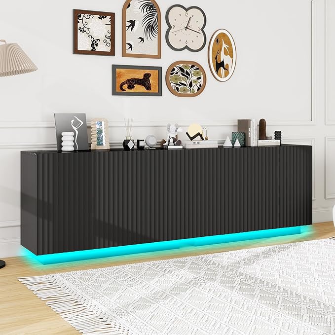 47" Black Fluted Sideboard Buffet Cabinet by WOENEI