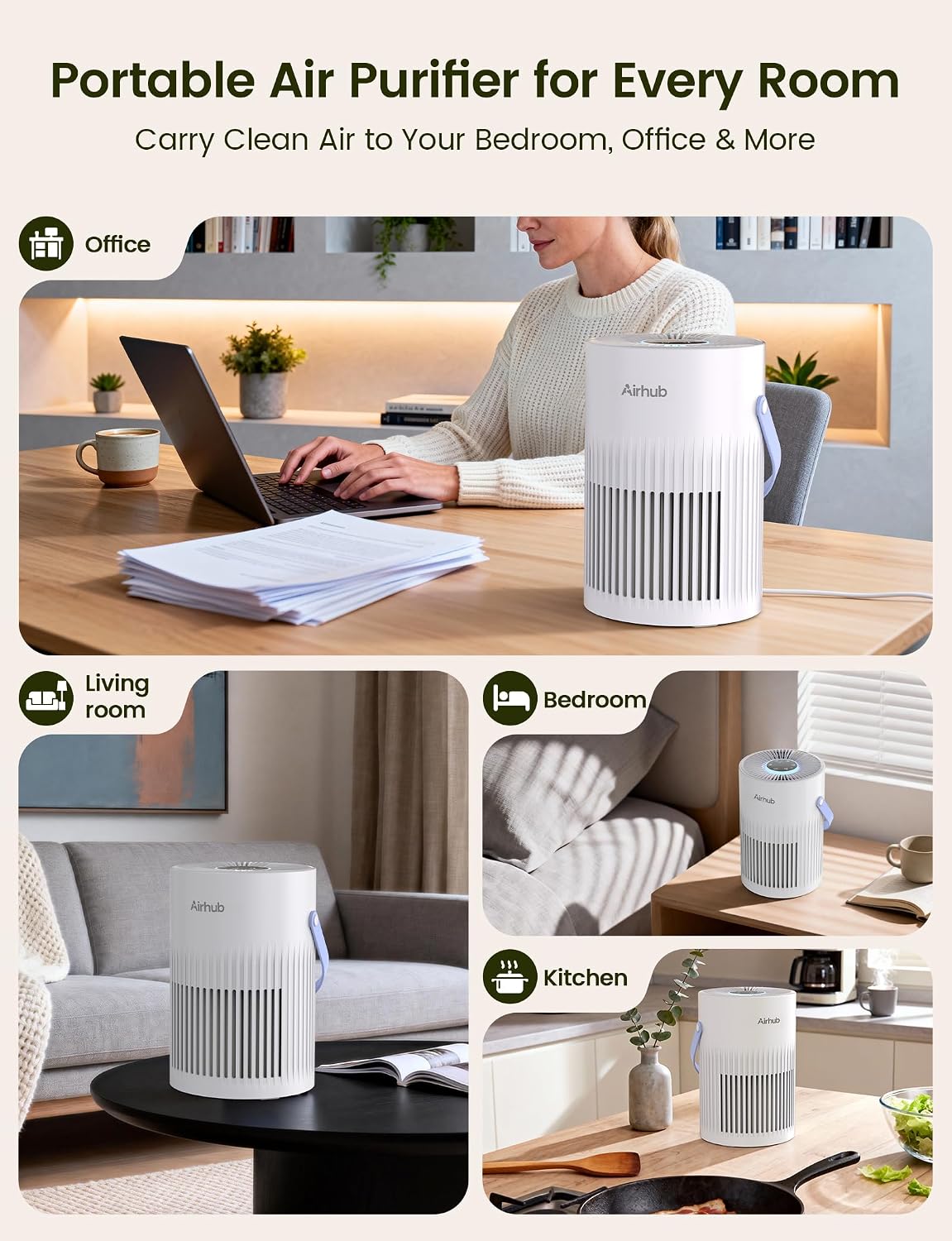 air purifier for home bedroom, 20db quiet sleep on a desk or shelf