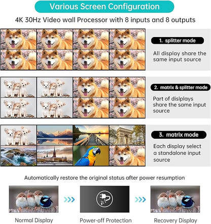 MT-VIKI 4K HDMI Matrix Switch 8X8 w/Web GUI & 3.5mm Stereo Audio Extraction - Image 2
