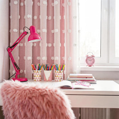 RYB HOME Room Darkening Pink Pom Pom Curtains for Nursery, Double Layer | Sheer Overlay, Cute Princess Style Decor, For Baby Girls Toddler Room, With 2 Bow Tie Backs,W52 x L63,2 Panels