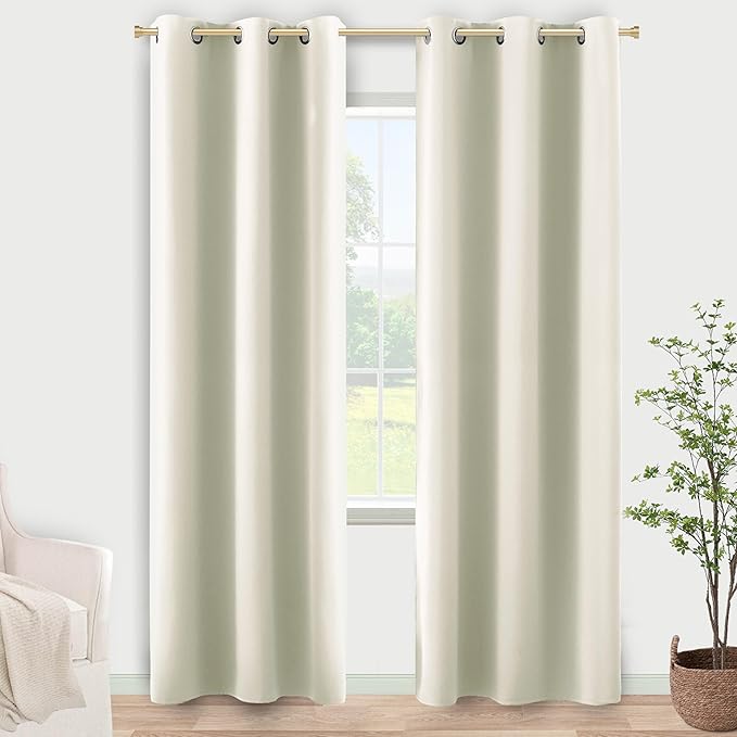 KOUFALL Cream Curtains for Small Windows, Room Darkening 80% Blackout Narrow 38 by KOUFALL