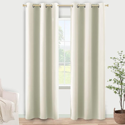 KOUFALL Cream Curtains for Small Windows, Room Darkening 80% Blackout Narrow 38 by KOUFALL