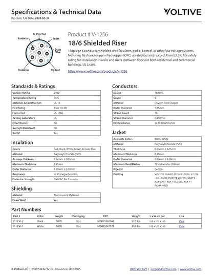 Voltive 18/6 Shielded Low Voltage Wire, Riser CL3R, 500ft - Image 6