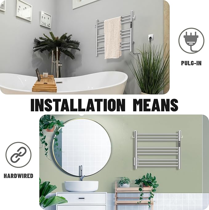 K&KALONZO Towel Warmer for Bathroom, Wall-Mounted 9-Bar Heated Towel Rack - Image 4