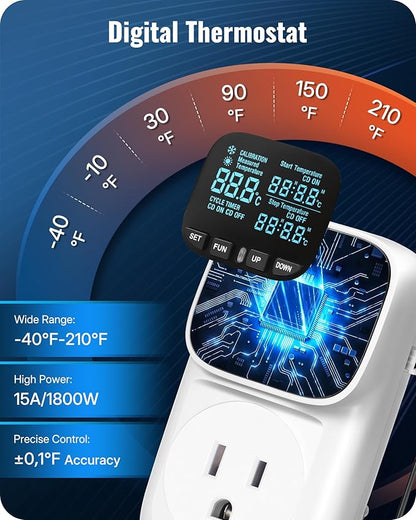 Digital Temperature Controller Outlet, 15A/1800W Heavy Duty Thermostat Plug - Image 4