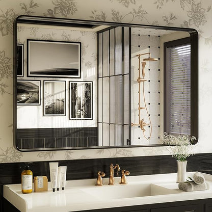 ISKM 48x30 Inch Black Metal Framed Bathroom Mirror by ISKM-IStillKeepMovin