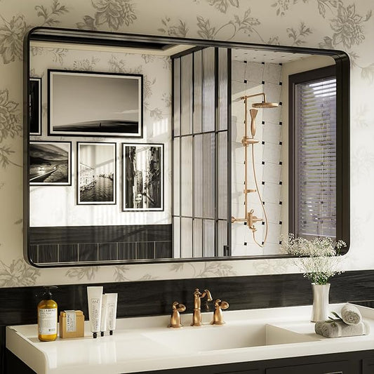 ISKM 48x30 Inch Black Metal Framed Bathroom Mirror by ISKM-IStillKeepMovin