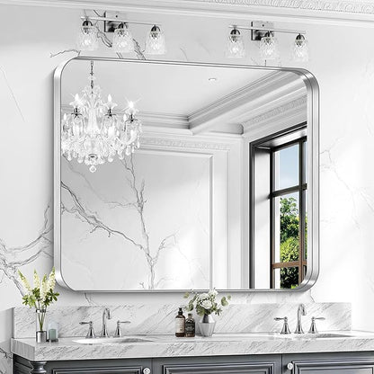 CIRCUMI Silver Bathroom Mirror, Rounded Corner, Tempered Glass, Large Mirror by CIRCUMIMirror