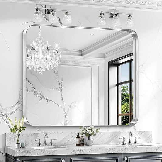 CIRCUMI Silver Bathroom Mirror, Rounded Corner, Tempered Glass, Large Mirror by CIRCUMIMirror