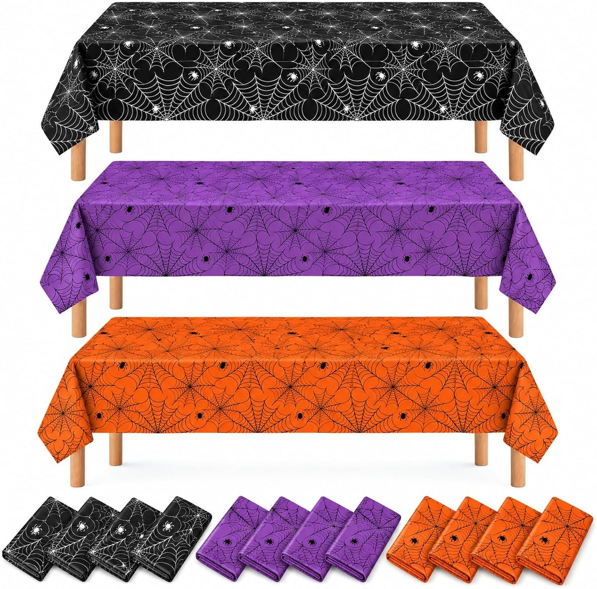 12 Pack Halloween Tablecloth, 108 x 54 in Spider Web Table Cloth