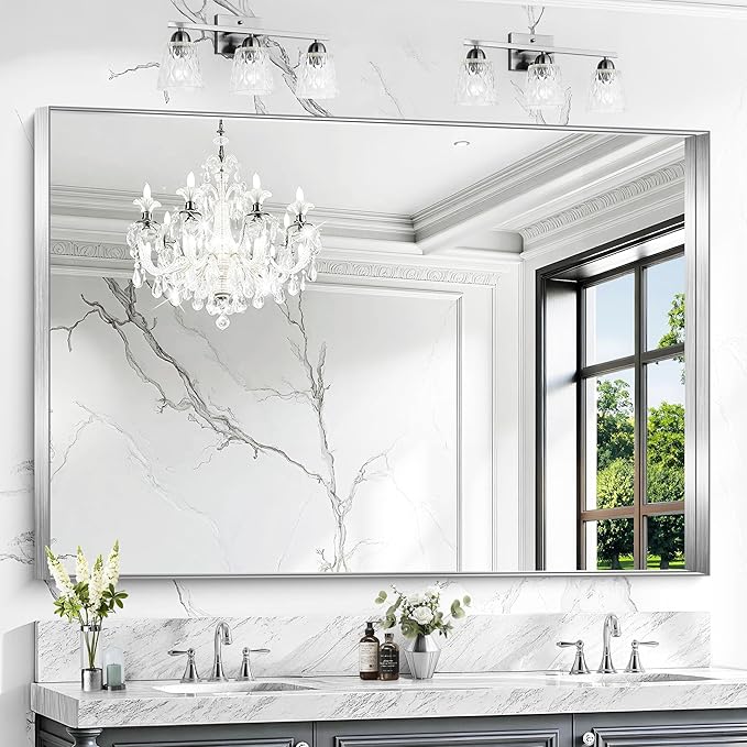 CIRCUMI Silver Bathroom Mirror, Brushed Finish, Tempered Glass, Large Mirror by CIRCUMIMirror