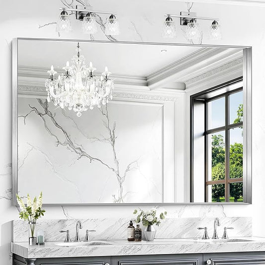 CIRCUMI Silver Bathroom Mirror, Brushed Finish, Tempered Glass, Large Mirror by CIRCUMIMirror