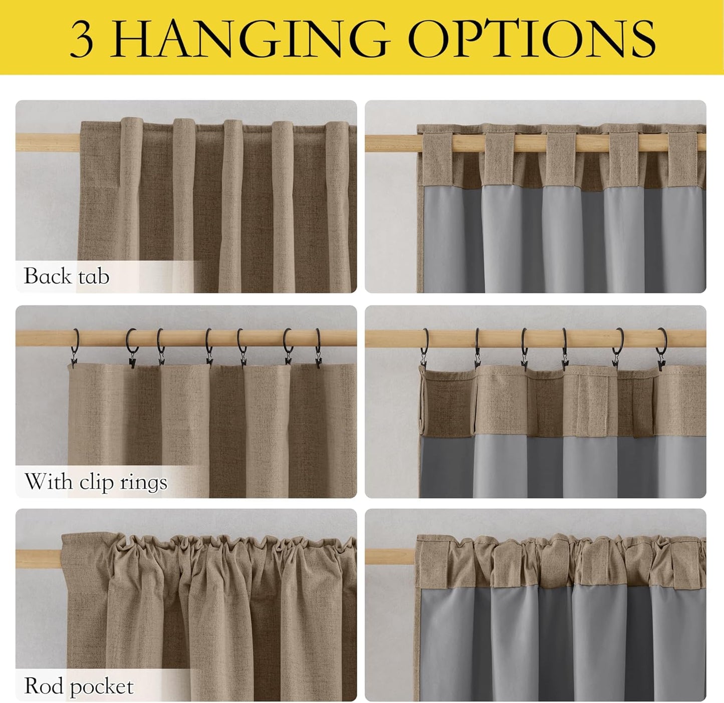 NICETOWN 100% Blackout Burlap Linen Curtains 90 inches Length with Thermal Insulated Liners for Bedroom, 2 Panels, 52" W, Room Cooling Noise Reducing Window Treatment Drapes for Living Room
