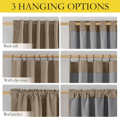 NICETOWN 100% Blackout Burlap Linen Curtains 90 inches Length with Thermal Insulated Liners for Bedroom, 2 Panels, 52" W, Room Cooling Noise Reducing Window Treatment Drapes for Living Room